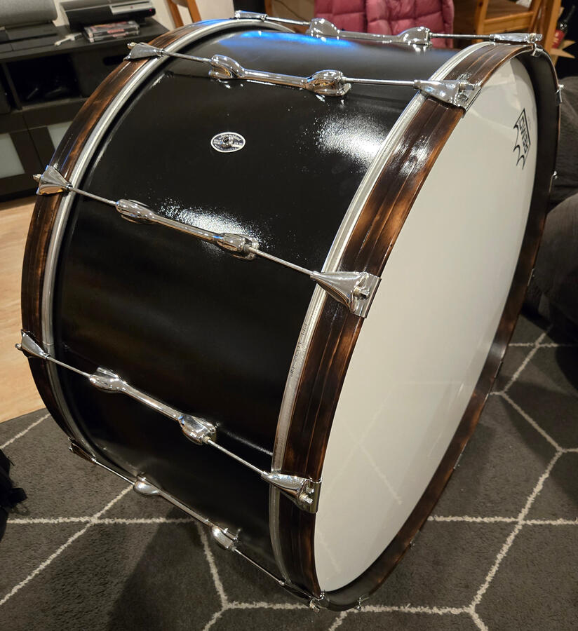 Restored Slingerland bass drum. New heads, refinished shell and rims.